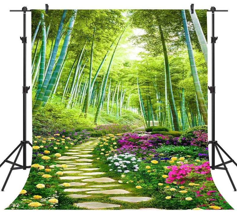 FHZON 5x7ft Park Stone Path Photography Background Bamboo Forest Flower Backdrop Walking Travel Theme Party Photo Booth Video Studio Props LXFH334 - Image 1